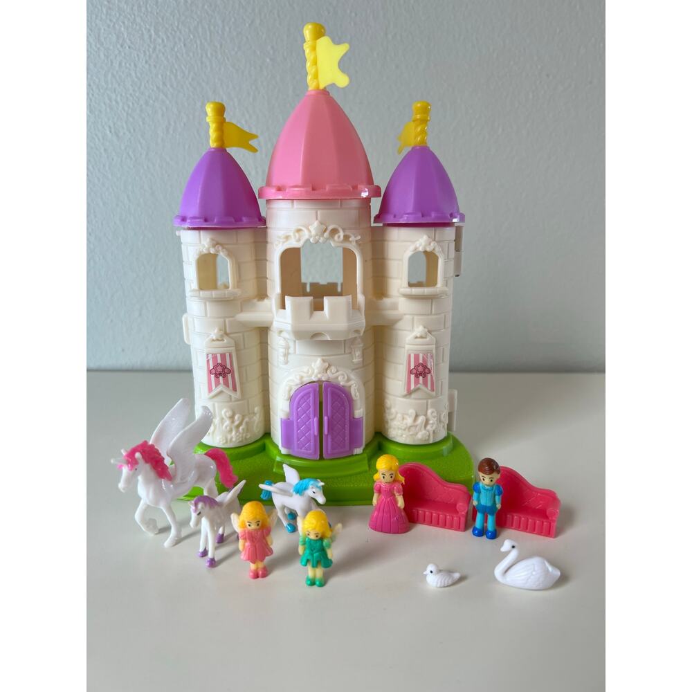Rare Polyfect Toys Mini Playset: Dream Castle & Doll House w/ People Furniture